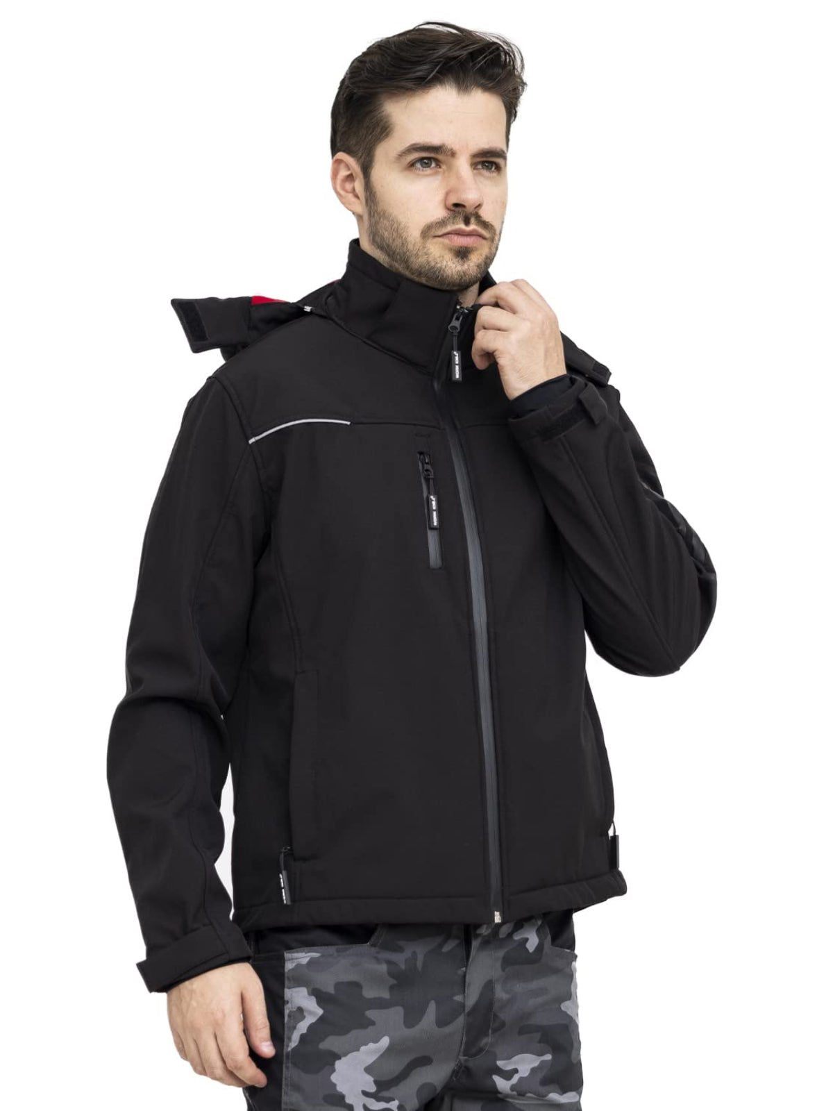 WORK IDEA Softshell Jacket Men's Waterproof Breathable with Removable Hoodie, Cycling Jacket, Rain Jacket, Work Jacket, Outdoor Hiking