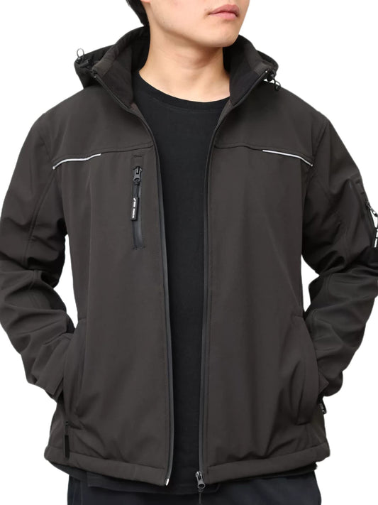 WORK IDEA Softshell Jacket Men's Waterproof Breathable with Removable Hoodie, Cycling Jacket, Rain Jacket, Work Jacket, Outdoor Hiking