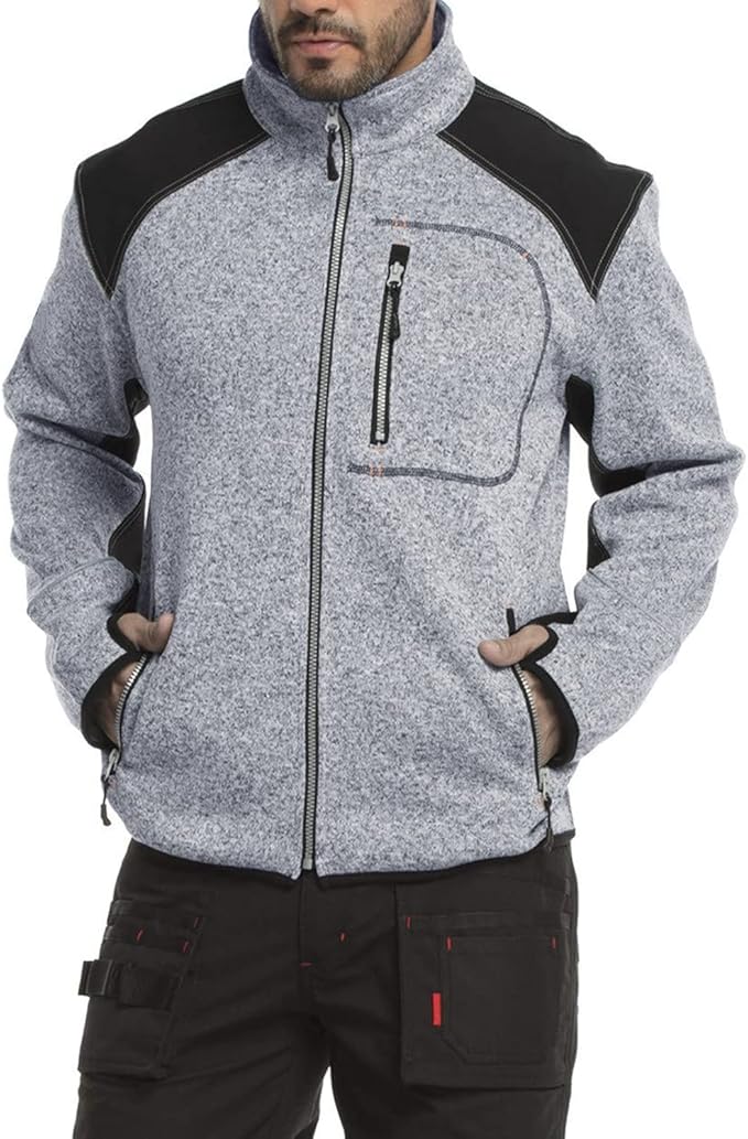 WORK IDEA Men's Knitted Fleece Jacket, Fleece Cardigan, Breathable Outdoor Fleece Jackets for Men, Warm and Lightweight Knitted Fleece Jacket with Zip