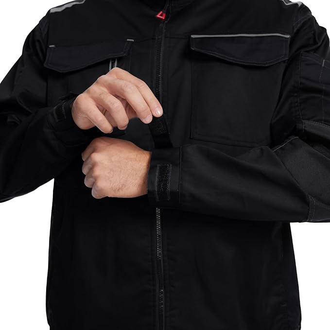 WORK IDEA Men's Work Jacket with Contrasting Reflective Stripes - Modern Design with Zip and Buttons
