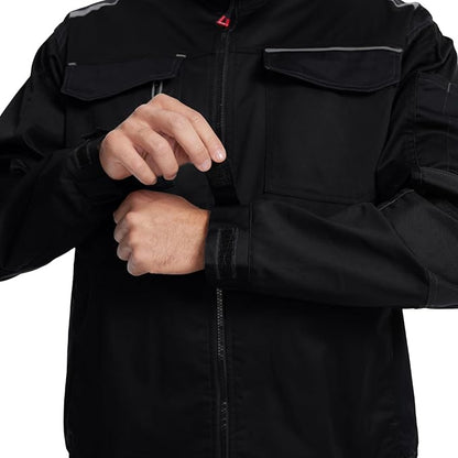 WORK IDEA Men's Work Jacket with Contrasting Reflective Stripes - Modern Design with Zip and Buttons