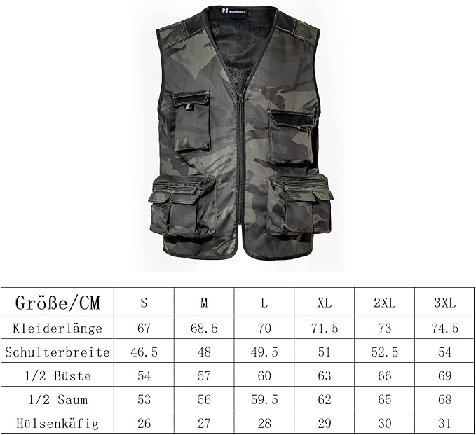 WORK IDEA Men's Outdoor Work Vest Multi-Pocket Fishing Vest Light Field Vest Camouflage Vest Summer Multifunctional Vest Breathable Fishing Vest