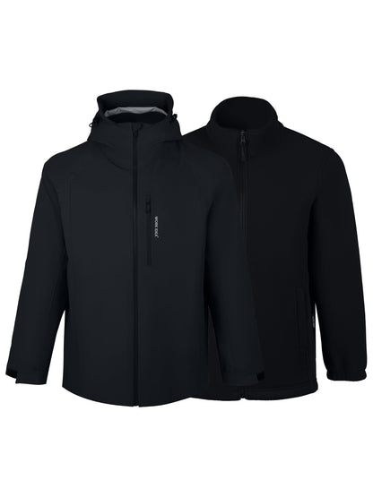 WORK IDEA Men's 3-in-1 Waterproof Breathable Windproof Jacket with Hood and Fleece Inner Jacket - Functional Jacket for Hiking, Cycling, Camping and Outdoor Activities
