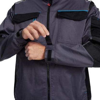 WORK IDEA Men's Work Jacket with Contrasting Reflective Stripes - Modern Design with Zip and Buttons