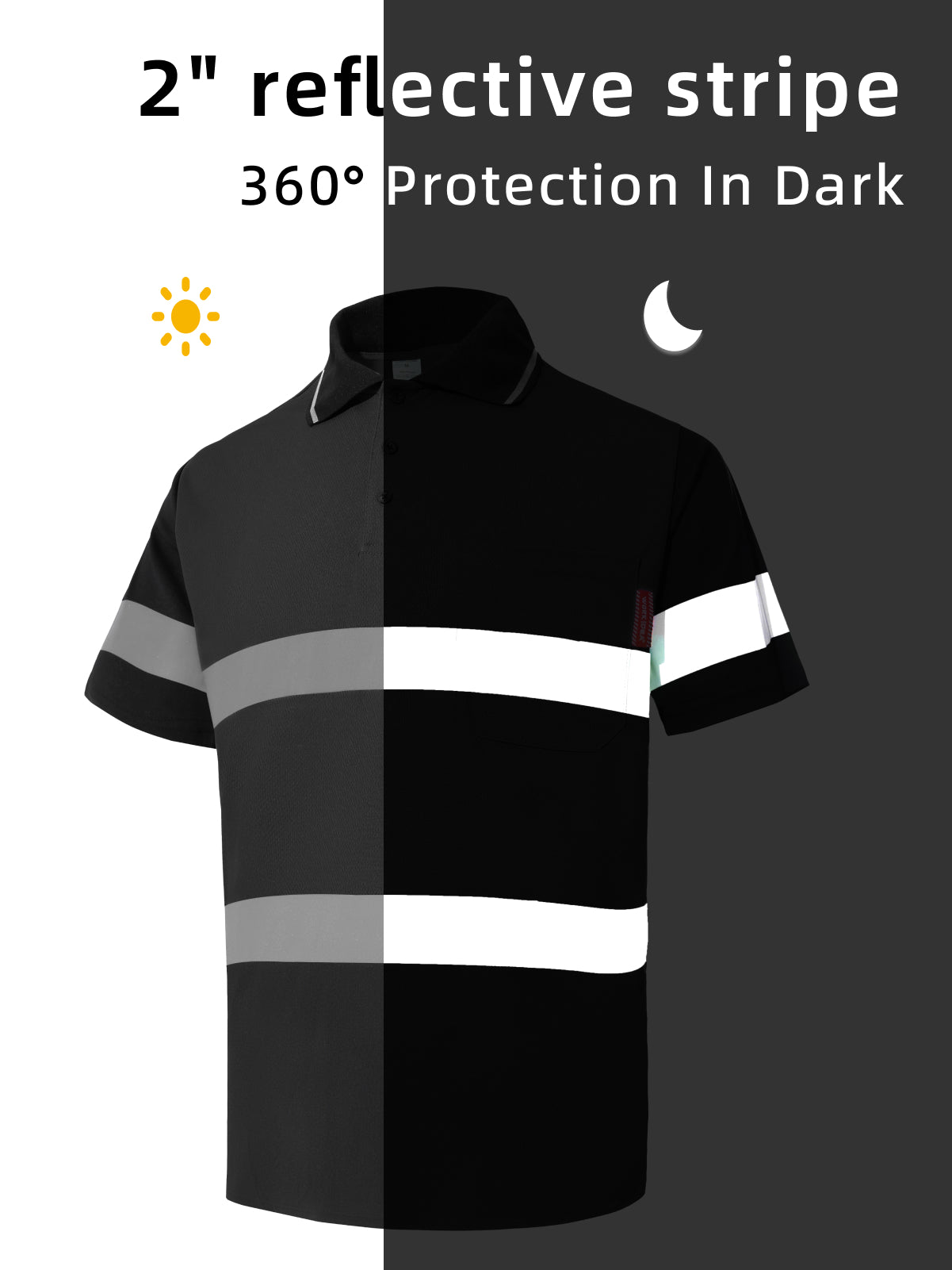WORK IDEA Polo Shirt for Men High Visibility Reflective Work Shirt with Pockets for Construction