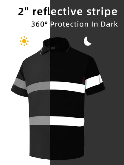 WORK IDEA Polo Shirt for Men High Visibility Reflective Work Shirt with Pockets for Construction