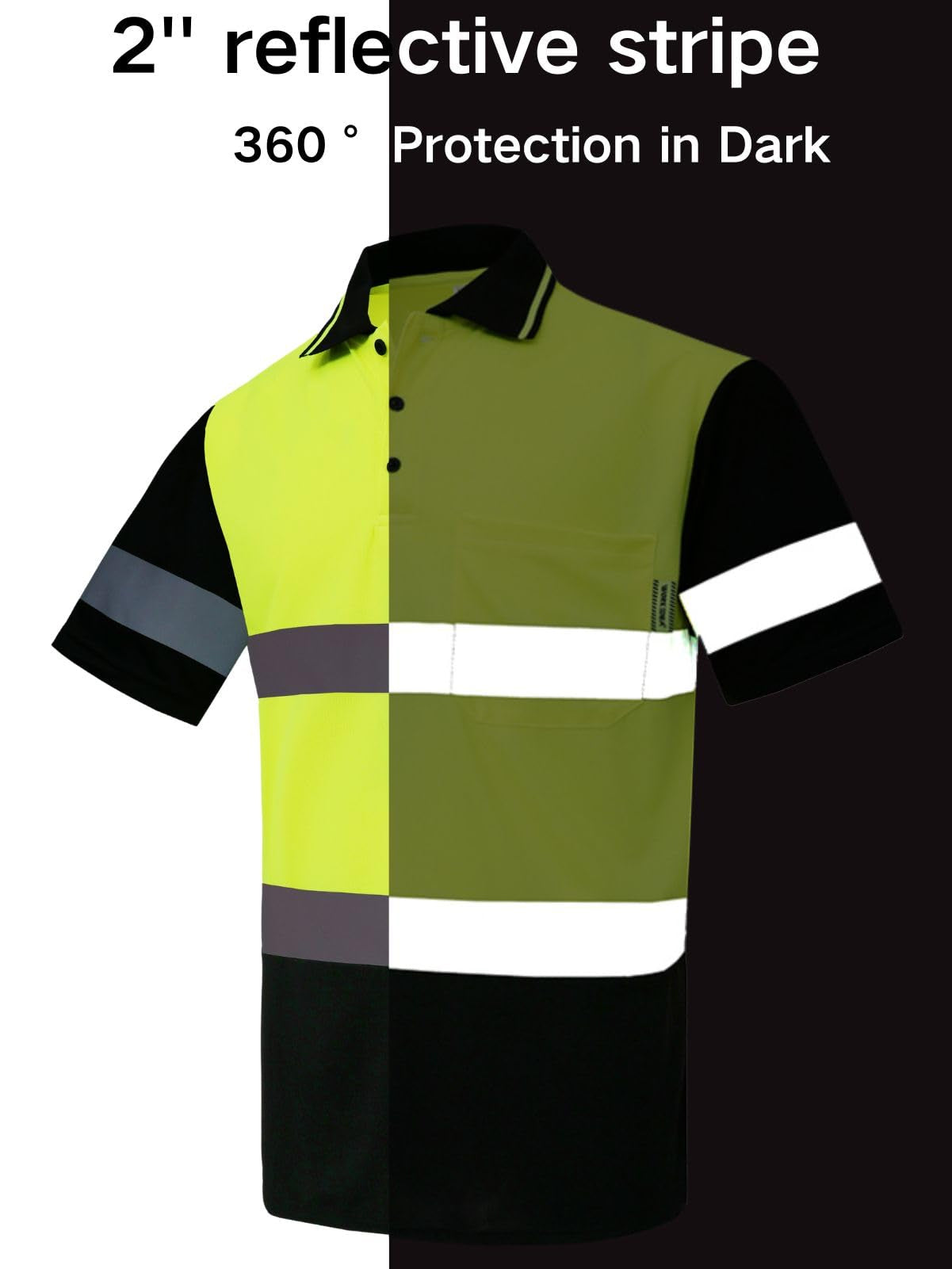 WORK IDEA Polo Shirt for Men High Visibility Reflective Work Shirt with Pockets for Construction