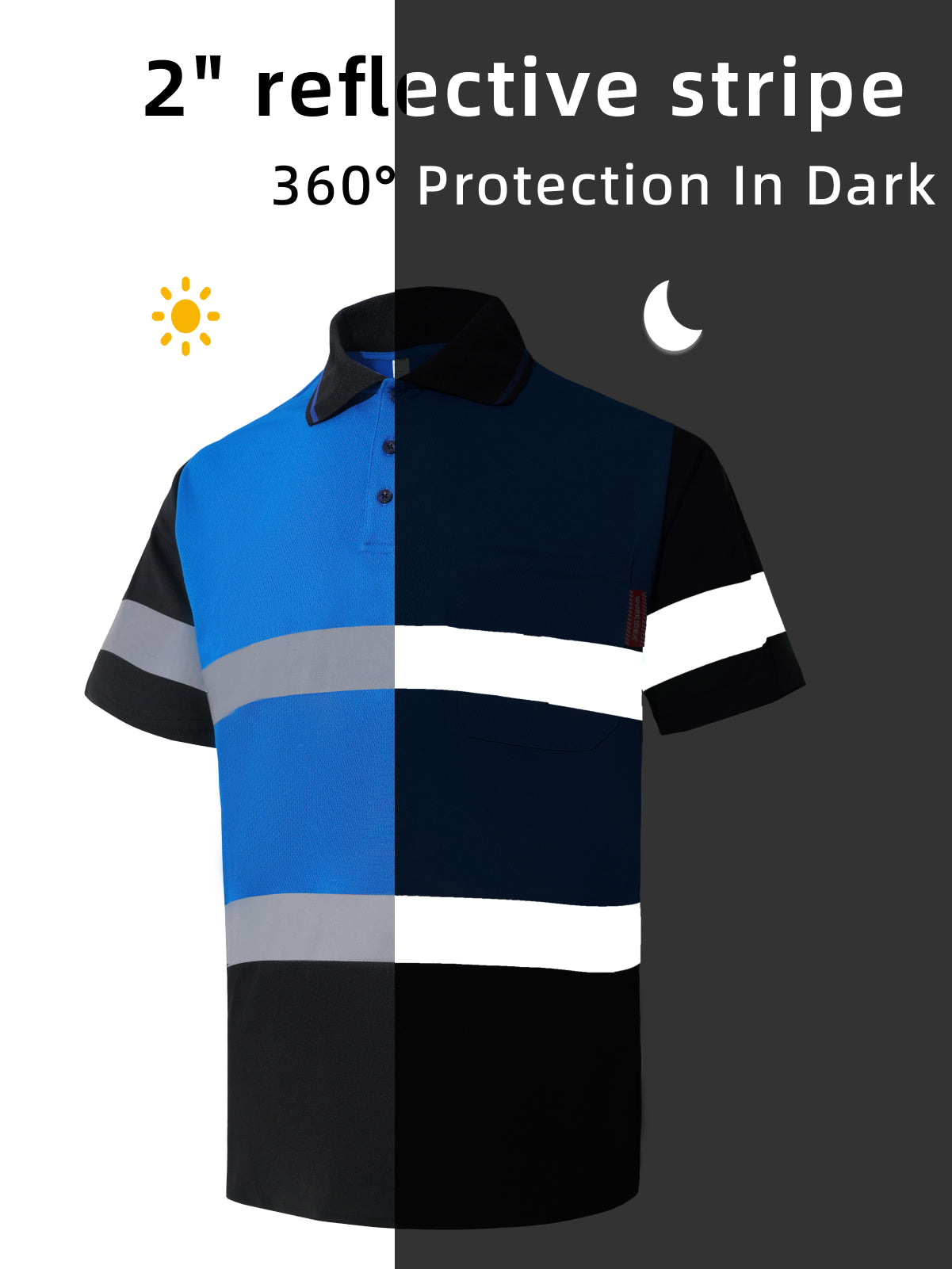 WORK IDEA Polo Shirt for Men High Visibility Reflective Work Shirt with Pockets for Construction