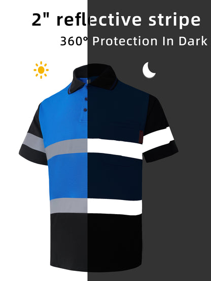WORK IDEA Polo Shirt for Men High Visibility Reflective Work Shirt with Pockets for Construction