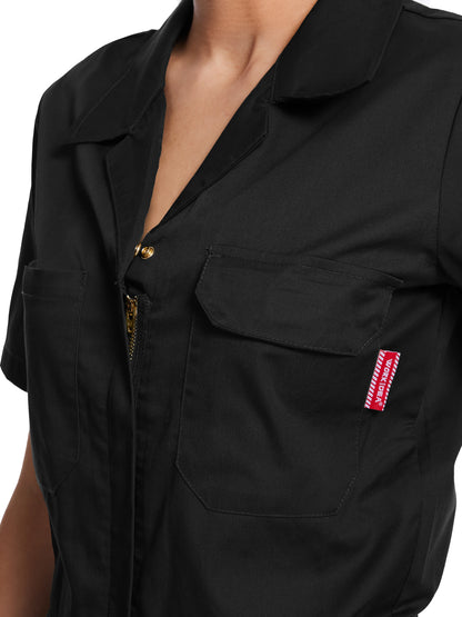 Tuta da lavoro leggera da donna WORK IDEA con maniche corte e chiusura a scatto frontale in cotone