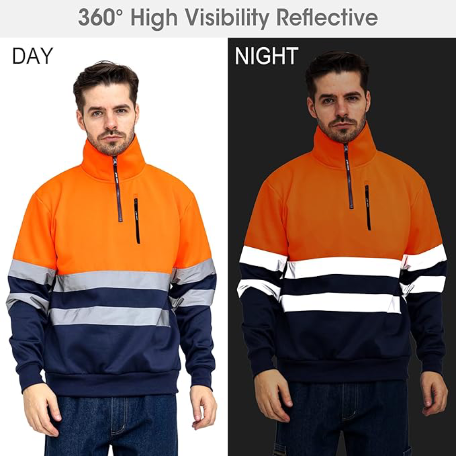 WORK IDEA High Visibility Safety Reflective Sweatshirt for Men ASIN Class 2 Hi Vis 1/4 Zipper Workwear