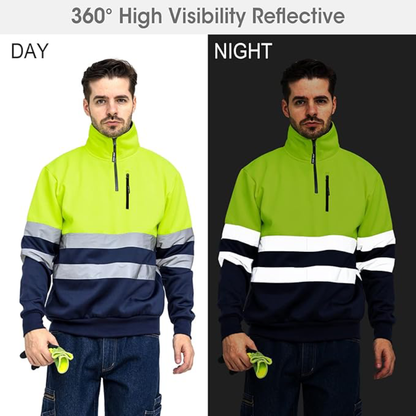 WORK IDEA High Visibility Safety Reflective Sweatshirt for Men ASIN Class 2 Hi Vis 1/4 Zipper Workwear