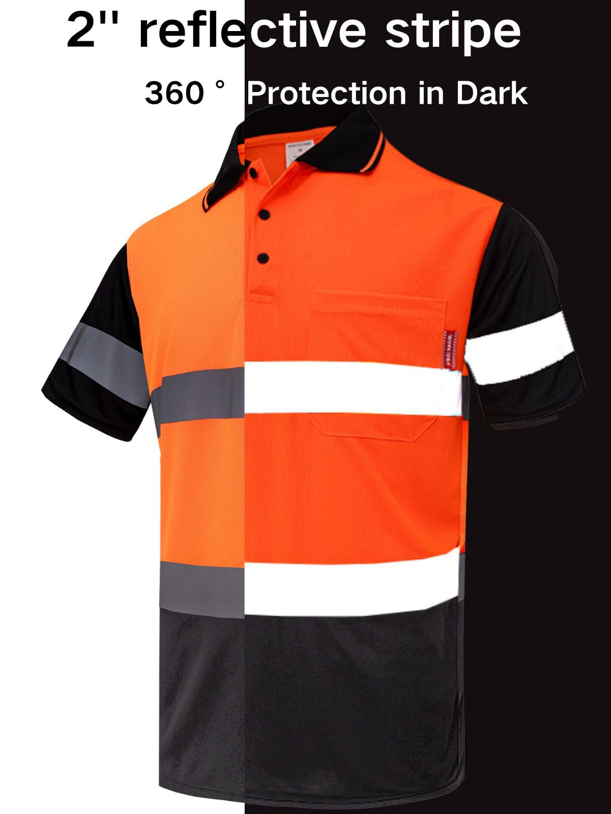 WORK IDEA Polo Shirt for Men High Visibility Reflective Work Shirt with Pockets for Construction