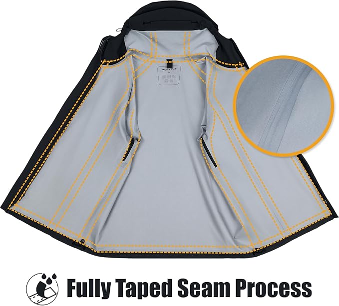 WORK IDEA Men's 3-in-1 Waterproof Breathable Windproof Jacket with Hood and Fleece Inner Jacket - Functional Jacket for Hiking, Cycling, Camping and Outdoor Activities