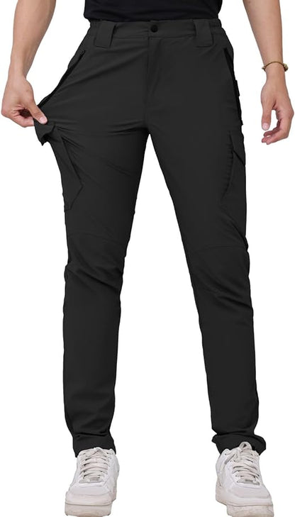 WORK IDEA Men's Hiking Pants Strench Waterproof Lightweight Outdoor Fishing Pants with Cargo Pockets