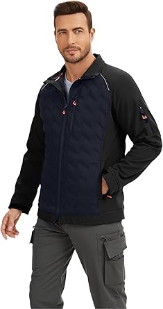 WORK IDEA Men’s High-Performance Quilted Jacket - Reflective Safety Trim, Weatherproof Design, Full-Zip Work Coat