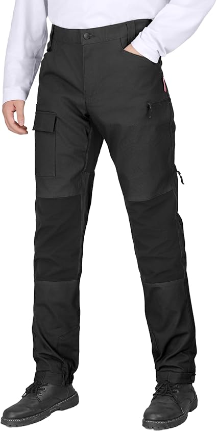 WORK IDEA Men's Hybrid Outdoor Pants - Canvas & Stretch Nylon Hiking Trousers with Side Vents, Reinforced Knees for Camping