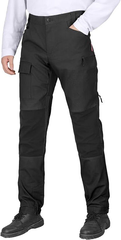 WORK IDEA Men's Hybrid Outdoor Pants - Canvas & Stretch Nylon Hiking Trousers with Side Vents, Reinforced Knees for Camping