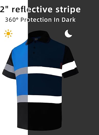 WORK IDEA Polo Shirt for Men High Visibility Reflective Work Shirt with Pockets for Construction