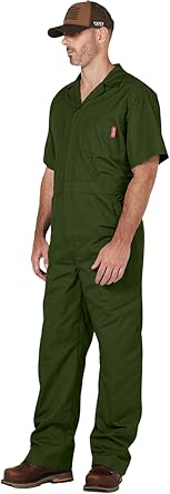 WORK IDEA Men's Short-Sleeve Work Coveralls - Lightweight Cotton-Blend Jumpsuit with Elastic Waistband, Ideal for Mechanics