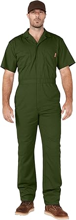 WORK IDEA Men's Short-Sleeve Work Coveralls - Lightweight Cotton-Blend Jumpsuit with Elastic Waistband, Ideal for Mechanics