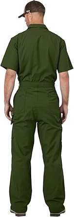 WORK IDEA Men's Short-Sleeve Work Coveralls - Lightweight Cotton-Blend Jumpsuit with Elastic Waistband, Ideal for Mechanics