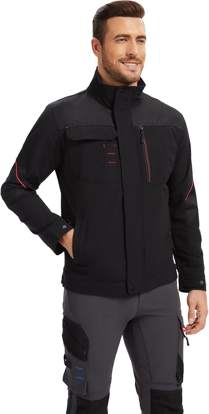 WORK IDEA Men's Slim Fit Stretch Work Jacket: Strategically Reinforced - Professional Elegance with Modern Comfort