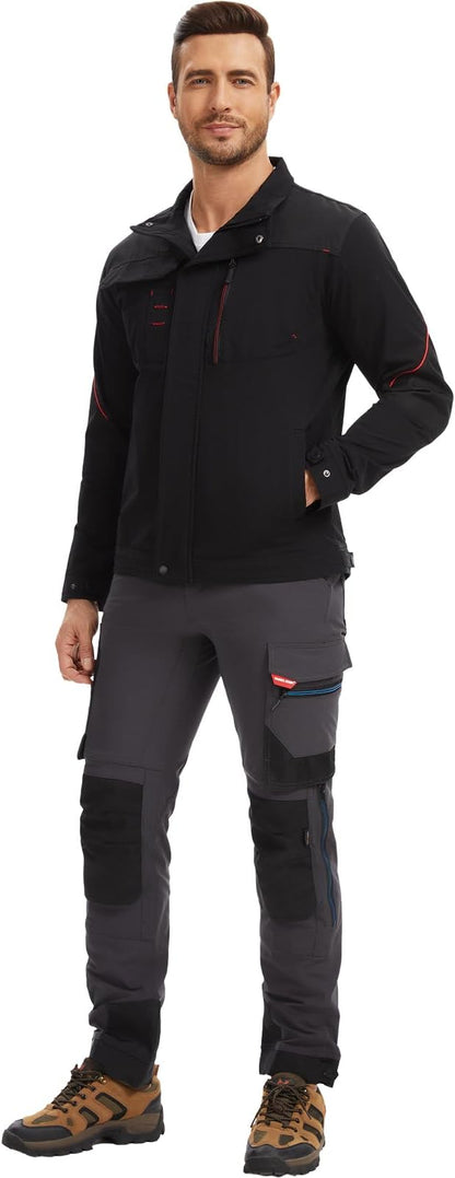 WORK IDEA Men's Slim Fit Stretch Work Jacket: Strategically Reinforced - Professional Elegance with Modern Comfort