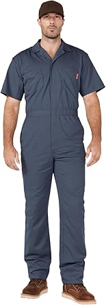 WORK IDEA Men's Short-Sleeve Work Coveralls - Lightweight Cotton-Blend Jumpsuit with Elastic Waistband, Ideal for Mechanics