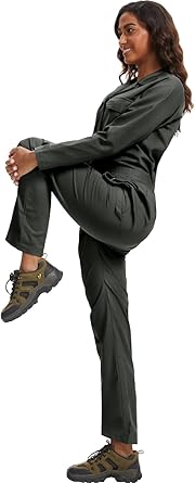 WORK IDEA Women's Long Sleeve Coveralls - 100% Cotton Work Jumpsuits Action Back And Utility Pockets with Hook
