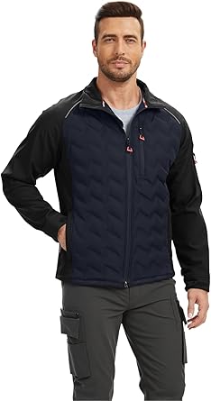WORK IDEA Men’s High-Performance Quilted Jacket - Reflective Safety Trim, Weatherproof Design, Full-Zip Work Coat