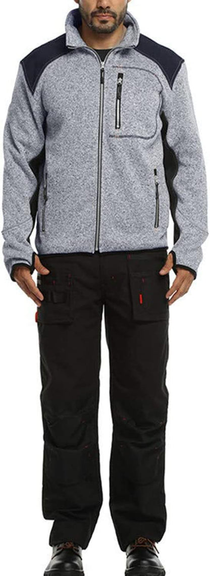 WORK IDEA Men's Knitted Fleece Jacket, Fleece Cardigan, Breathable Outdoor Fleece Jackets for Men, Warm and Lightweight Knitted Fleece Jacket with Zip