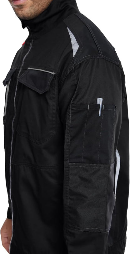 WORK IDEA Men's Work Jacket with Contrasting Reflective Stripes - Modern Design with Zip and Buttons