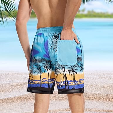 WORK IDEA Men's Quick-Drying Swimming Trunks with Print 100% Polyester - Summer Beach Board Shorts