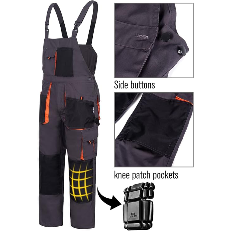 WORK IDEA Men's Bib Overalls Work Overalls with Knee Pad Pockets