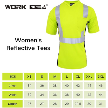 WORK IDEA Safety T Shirt for Women Reflective Tape High Visibility Shirt Work Construction Short Sleeve