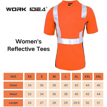 WORK IDEA Safety T Shirt for Women Reflective Tape High Visibility Shirt Work Construction Short Sleeve