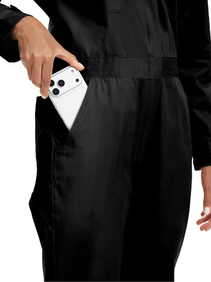 Tuta da lavoro a maniche lunghe da donna WORK IDEA - Tute da lavoro 100% cotone con schiena elasticizzata e tasche portaoggetti con gancio