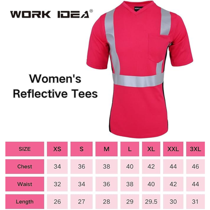 WORK IDEA Safety T Shirt for Women Reflective Tape High Visibility Shirt Work Construction Short Sleeve