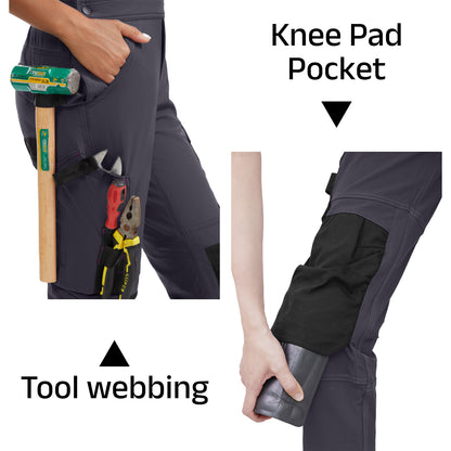 WORK IDEA Damen-Arbeitslatzhose mit guter Dehnbarkeit, vielen Taschen und teilweiser Verwendung von Cordura-Gewebe für erhöhte Abriebfestigkeit, geeignet für Verschiedene Arbeitsumgebungen