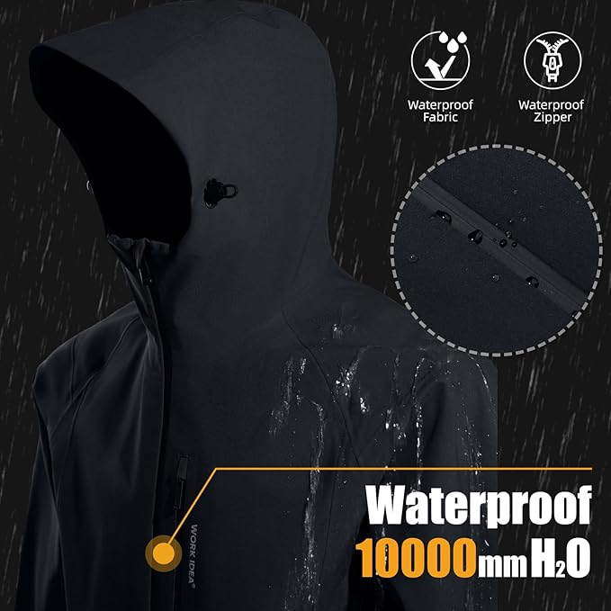 WORK IDEA Men's 3-in-1 Waterproof Breathable Windproof Jacket with Hood and Fleece Inner Jacket - Functional Jacket for Hiking, Cycling, Camping and Outdoor Activities