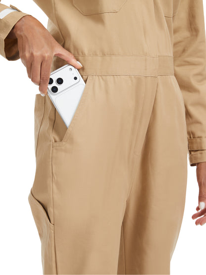 Tuta da lavoro a maniche lunghe da donna WORK IDEA - Tute da lavoro 100% cotone con schiena elasticizzata e tasche portaoggetti con gancio