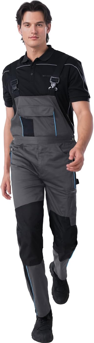 WORK IDEA Mens Stretch Work Dungarees with Multiple Pockets and Tool Pockets