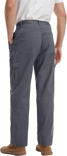 WORK IDEA Men's Stretch Cargo Pants, Relaxed Fit Flex Cotton Utility Trousers with 6 Pockets for Work, Outdoor & Travel