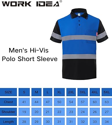 WORK IDEA Polo Shirt for Men High Visibility Reflective Work Shirt with Pockets for Construction