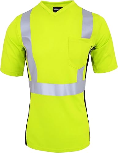 WORK IDEA Safety T Shirt for Women Reflective Tape High Visibility Shirt Work Construction Short Sleeve