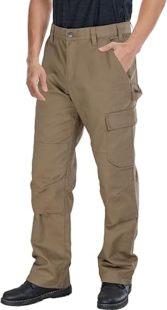 WORK IDEA Men's Heavy-Duty Canvas Work Pants with Knee Pad Pockets, Durable Carpenter Trousers for Construction Khaki