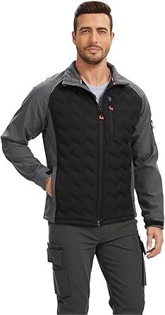 WORK IDEA Men’s High-Performance Quilted Jacket - Reflective Safety Trim, Weatherproof Design, Full-Zip Work Coat