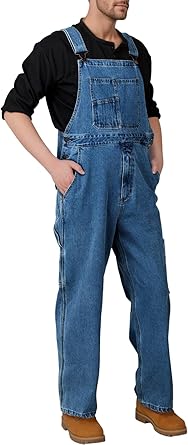 WORK IDEA Men's Denim Bib Overalls, Heavy Duty Cotton, Multi-Pocket Design with Hammer Loop for Carpenter