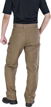 WORK IDEA Men's Heavy-Duty Canvas Work Pants with Knee Pad Pockets, Durable Carpenter Trousers for Construction Khaki